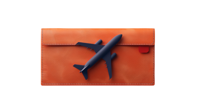 Travel passport holder with a plane model, symbolizing travel and adventure. Modern and stylish design.