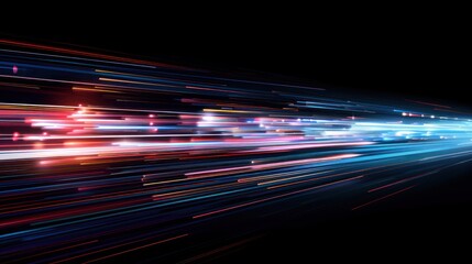 Abstract futuristic long colorful streak of light is shown in the dark