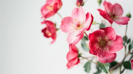 Christmas Rose Flowers in Bright Light on White Background with Copy Space on the Right