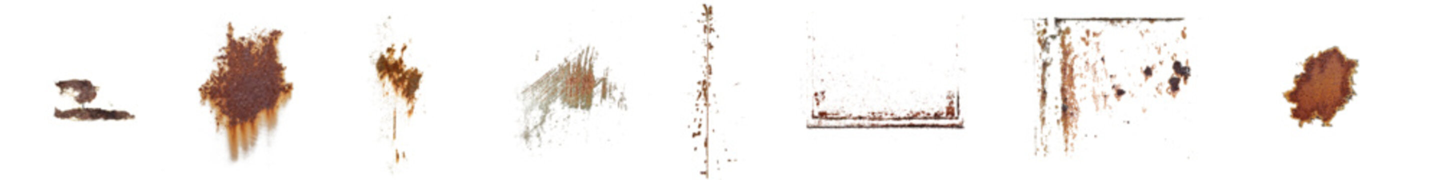 Pack x 8, Set of 8 High-Resolution Rust Stains PNG with Transparent Background for Graphic Design and Creative Projects
