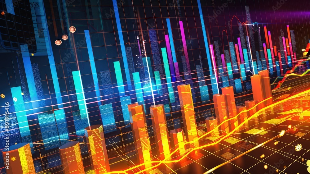 Aufkleber bar graph with financial indicators on a digital screen