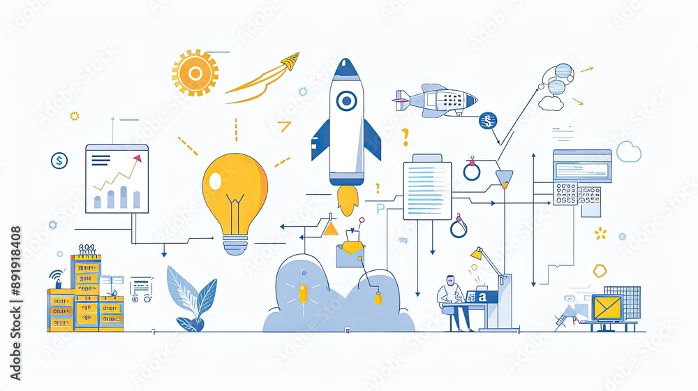 Poster business and project timeline illustrating the process of product development and launch