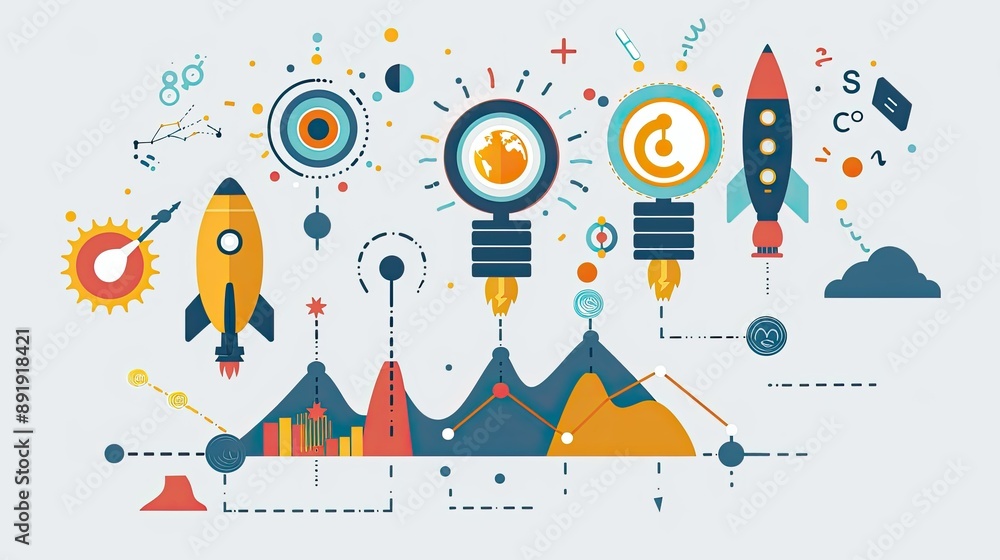 Poster business and project timeline showing steps from idea generation to market launch
