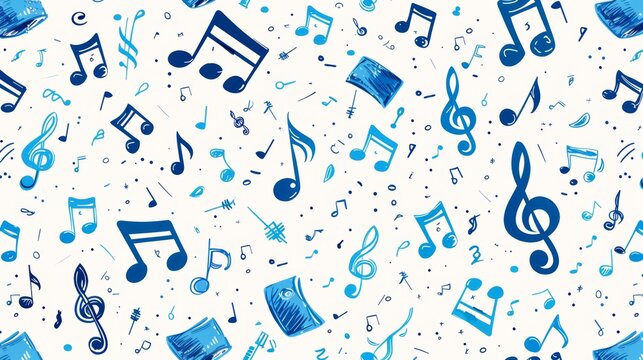 music doodle patterns, a musical design featuring notes and treble clefs, perfect for a music event poster or invitation background