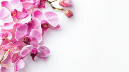 Pink orchid close up on white background space for text