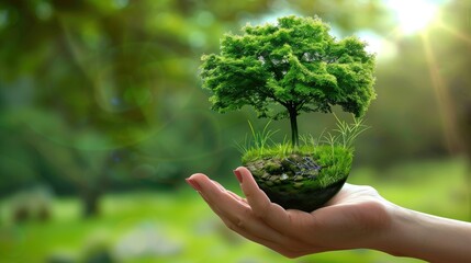 Green Earth with a growing tree cradled in a hand, showcasing World Earth Day's focus on saving the planet and sustainable practices