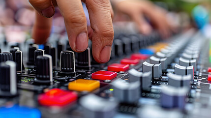 Sound recording studio mixing desk with engineer or music producer pov. mixing consoles, soundproofing panels, and high-quality studio equipment. 