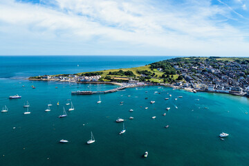 Obraz premium Swanage and Swanage Bay from a drone, Jurassic Coast, Dorset Coast, Poole, England