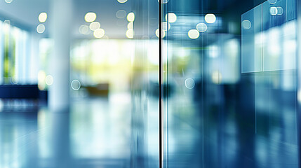 Modern business office setting environment blurred background with sunlight reflection on window glass for design