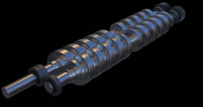 Twin screw pump/compressor animation; double screw rotor rotation, Positive displacement pump