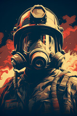illustrated vintage style firefighter, firefighter illustration, firefighter