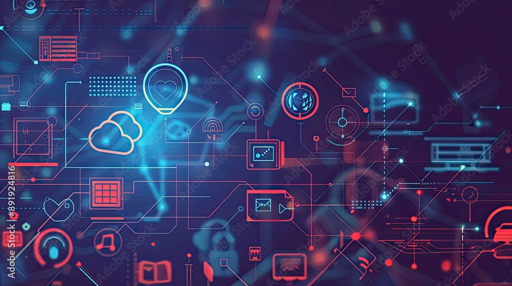 Aufkleber an abstract background showcasing smart devices and iot icons integrated into a technological busine