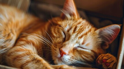 cheerful cat comfortably nestled inside box