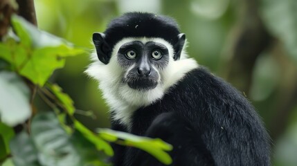 Obraz premium The mantled guereza a black and white monkey species