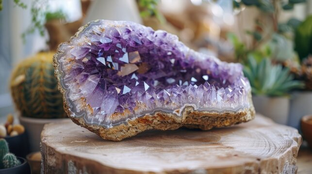 geode collection, an amethyst geode adorned with sparkling crystals, showcasing natures beauty and a stunning addition to any crystal collection