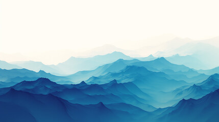 tranquil cyan gradient mountain landscape with layered hills and serene atmosphere