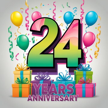 work anniversary year 24-Vibrant 24th Anniversary Celebration-Graphic with Balloons and Gifts-024