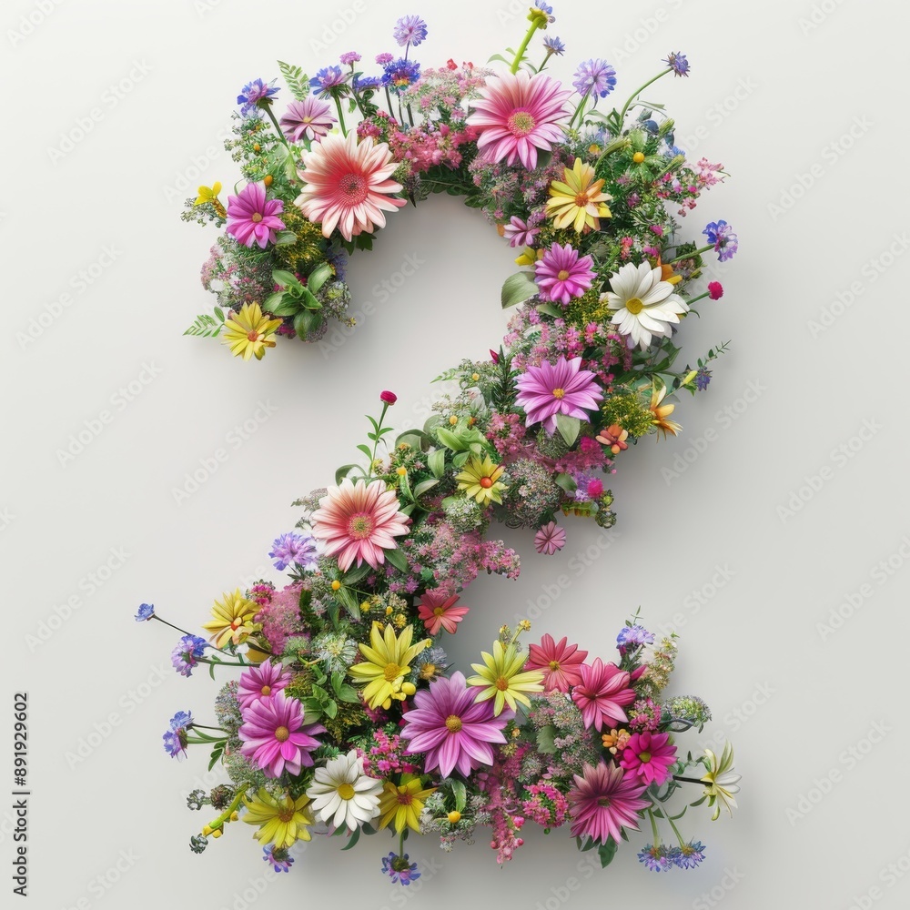 Fototapete elegant shot of text number ‘2’ crafted in flowers on a clean. a beautiful flower arrangement formin
