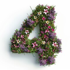 Elegant shot of text number &lsquo;4&rsquo; crafted in flowers on a clean. A beautiful flower arrangement forming the number '4'.