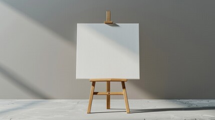 Canvas on blank easel against gray backdrop