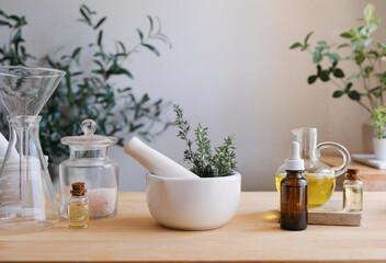 herbal organic medicine or natural skincare, essential oil, tincture making .