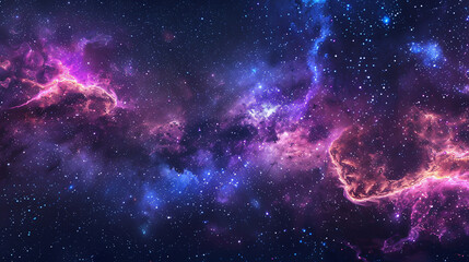 Horizontal background banner showcasing a night starry sky and bright purple-blue galaxy, creating a captivating and celestial backdrop.