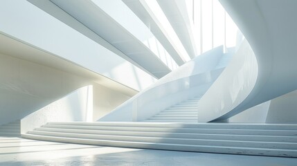 Obraz premium Futuristic architectural abstract background with vacant stairway in contemporary building