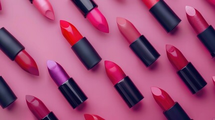 Assortment of isolated lipstick cosmetics
