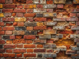 Weathered dark brown and red brick wall texture displaying patterns of worn mortar, cracks, and faded colors, evoking a sense of aged elegance and rustic charm.