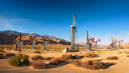 砂漠の中石油掘削所