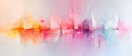 Abstract pastel cityscape with vibrant colors reflecting on water, blending modern art and serene beauty in a harmonious composition.