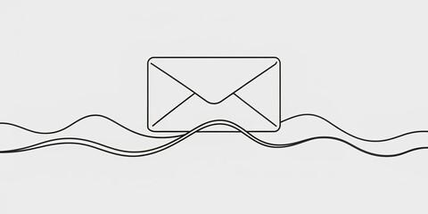 Continuous one line mail envelope letter drowning illustration. Email sketch art post graphic letter message. Newsletter paper send icon. Postal symbol wax drawn outline. Vector illustration.