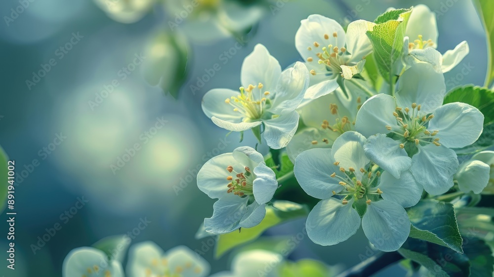 Sticker blooming apple and pear fruit tree flowers in spring