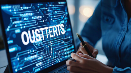 Fototapeta premium Illustration of outsourcing concept in business, showcasing HR and recruitment processes with the word 