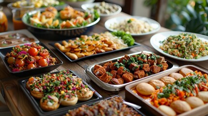 cultural diversity lunch, a diverse mix of global dishes at a multicultural office lunch meeting, showcasing unity and cultural heritage among entrepreneurs