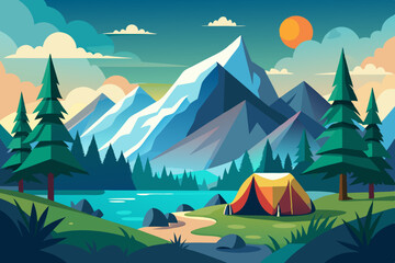 Mountain landscape Nature camping graphics, outdoor traveling illustration