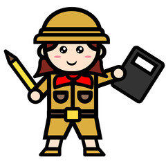 female archeology pencil and book