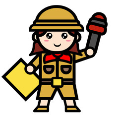 female archaeologist holding a microphone