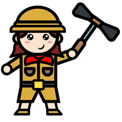 female archaeologist holding hammer