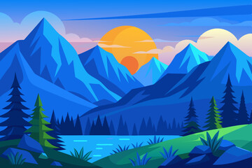 Wonderful morning in the blue mountains stock illustration