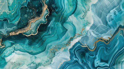 Abstract Teal and Gold Swirls -  Fluid Art