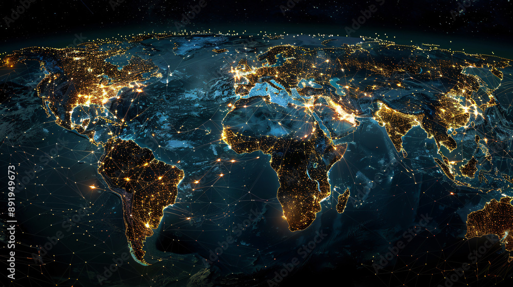 Poster perspectives on the global network viewed from space, illustrating the seamless sharing of data and 