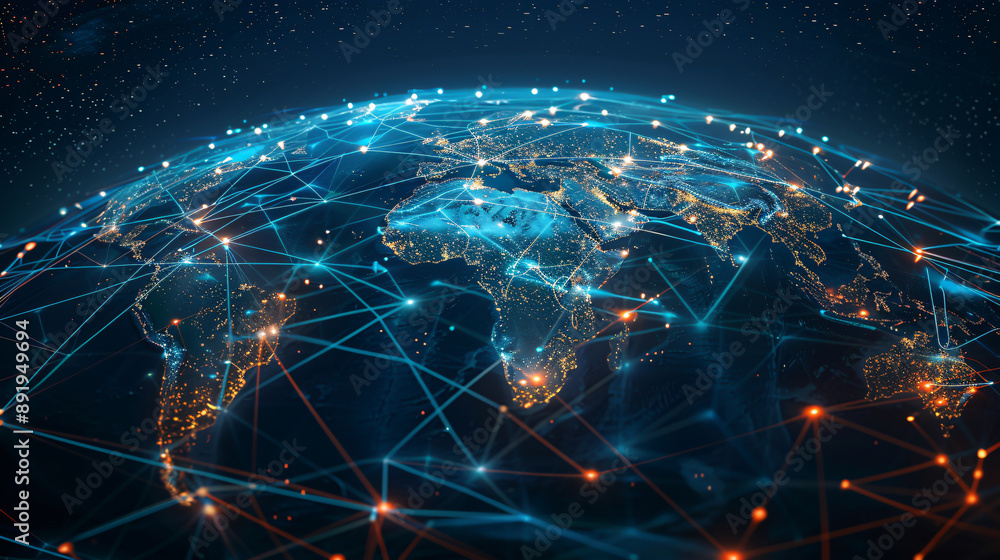 Poster perspectives on the global network viewed from space, illustrating the seamless sharing of data and 