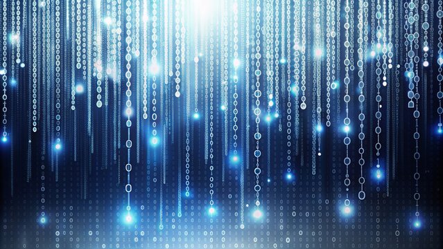 Digital abstract background with randomly falling digits and streaming binary code on a white background in a futuristic vector design.