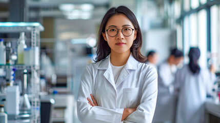 Confident female scientist in a modern laboratory