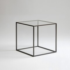 84. **A chic glass side table with a metal frame and minimalist design, set against a white background.**