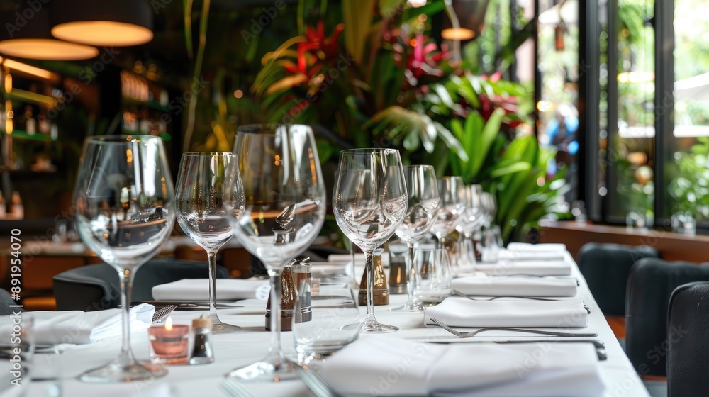 Poster view of table setting in restaurant from the side