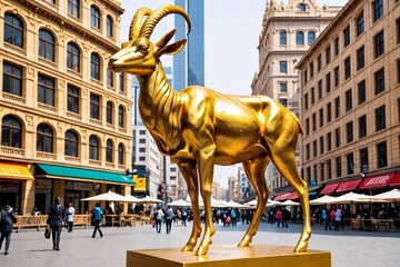 Obraz premium Golden Antelope Sculpture in City Center.