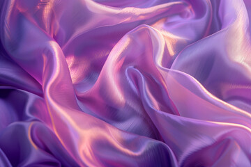 Fototapeta premium A flat lay of a purple and pink iridescent fabric, with a soft glow highlighting the texture and sheen. The background is a solid color to make it stand out more.