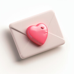 3D icon of an envelope with a heart, white background, isometric view, no shadow under the object, rendered in Octane, in the style of Cinema 4D.